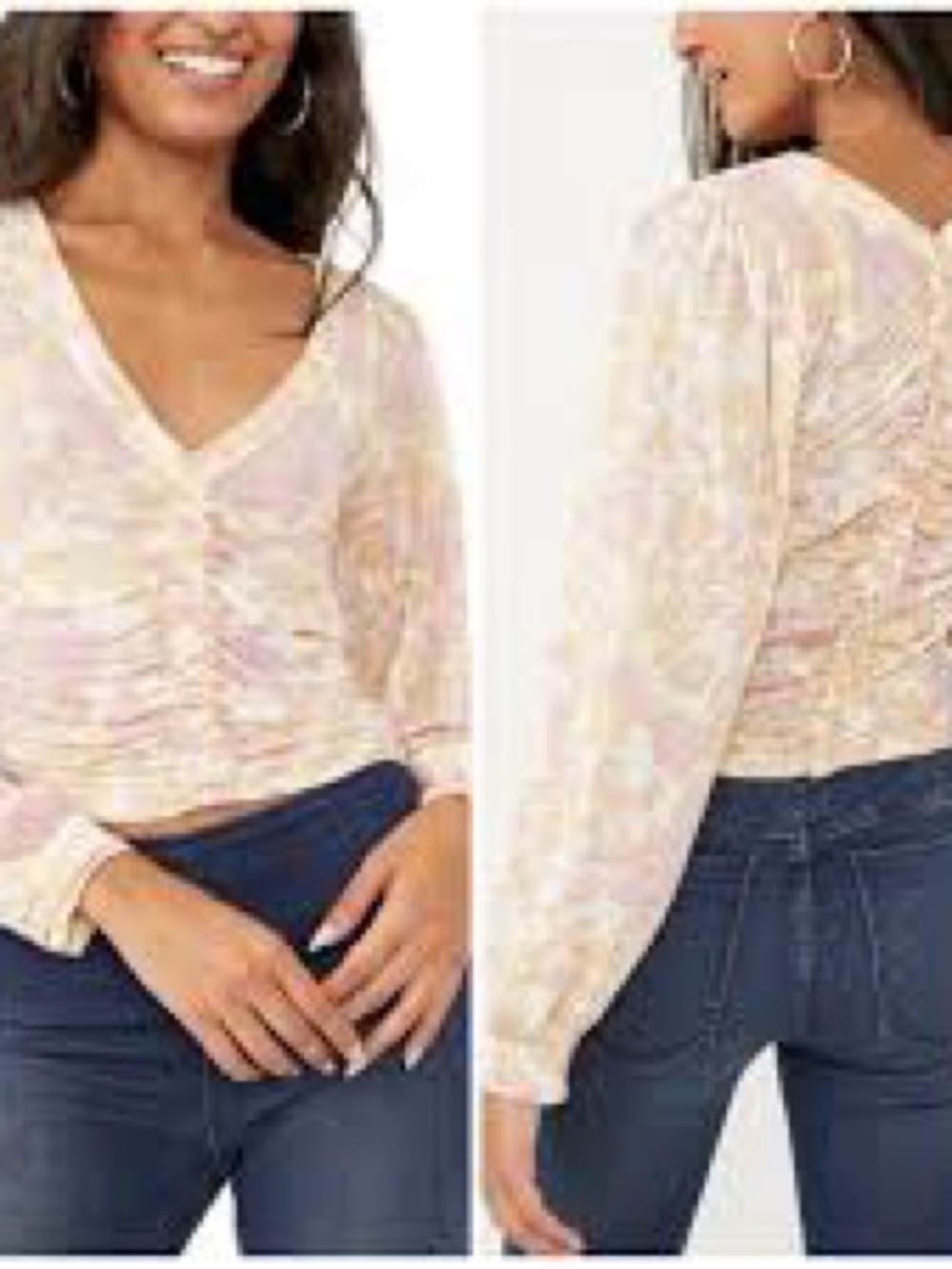 Free People Say the Word Crop Top Pink Yellow Floral Size Large Boho Lightweight